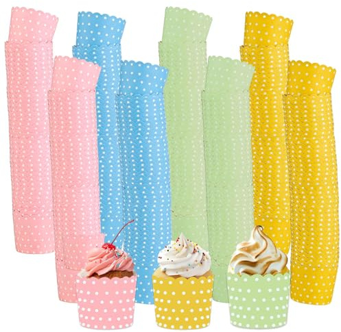 200pcs Cupcake Cases, Colourful Muffin Cases, Cupcake Liners, Greaseproof Baking Cups for Baking Ice Cream Dessert Wedding (A 200Pcs Pink Blue Yellow Green)