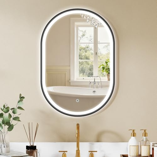 HOMCOM Miroir Salle de Bain éclairage LED 50 x 70 cm, Miroir Lumineux Salle de Bain Mural avec Interrupteur Tactile, lumière réglable 3 Couleurs, Anti-buée, mémoire, IP44