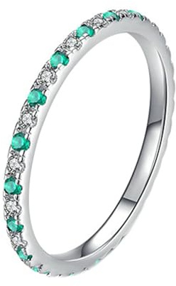 Lirzxin Trauringe Weißgold 375 9K, Hochzeit Ringe Damen 1.63mm Vorsteckring Dünn Rund Smaragd und Moissanit Ehering Verlobungsring Weißgold Größe 51 (16.2)