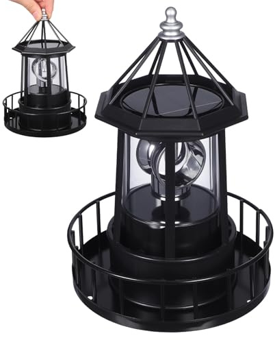 Ciieeo Faro Solare Rotante da Esterno in Resina e Metallo, Lampada Faro da Giardino Pannello Led, Decorazione Luminosa per Patio, Cortile e Vialetti, Illuminazione Solare per Spazi
