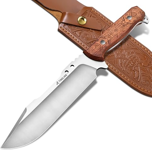 Machete Garten Feststehende Klinge Messer: Outdoor Macheten mit Lederscheide 21 cm Klinge aus 4Cr Edelstahl für Bushcraft Survival Camping und Jagd