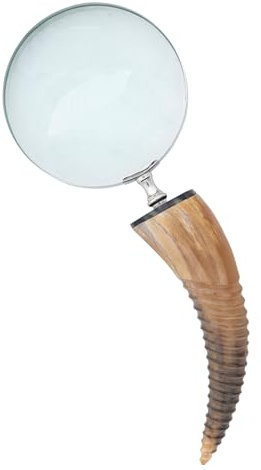 Creative Co-Op Round Stainless Steel Magnifying Glass with Natural Horn Handle, Nickel Finish