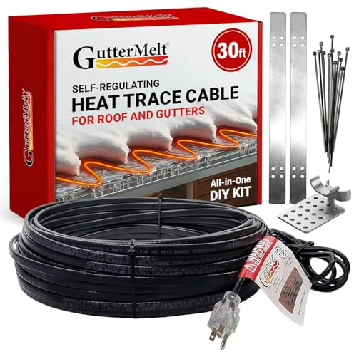 Gutter Heat Recirculation Cable 9m 2.25A 270Watt 120V Self Regulating Gutter Heat Cable for Metal Roof Heated Gutter Cables, Eisdam Melting Tape, Snow Cable