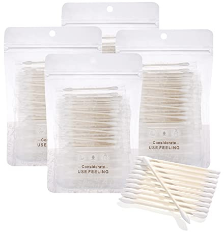 Cotton Swabs, Individually Wrapped Cotton Buds, Biodegradable Cotton Tip Applicator Suitable for Ear, Beauty Care, Cleaning, Make up - Round and Pointed Shape Cotton Heads (400 Count)