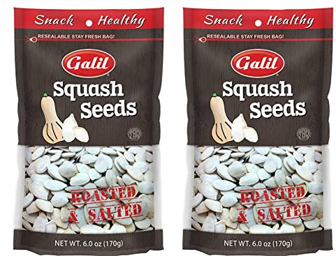 Galil Squash Seeds Roasted and Salted Squash Snacking Seeds 6 Ounce – Kosher Snack Seeds, Halal – Pack of 2