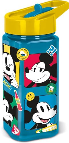 STOR Tataway Bouteille en plastique Disney Blue pour enfants Mickey Mouse Mickey Mouse 510 ml avec paille qui évite les pertes