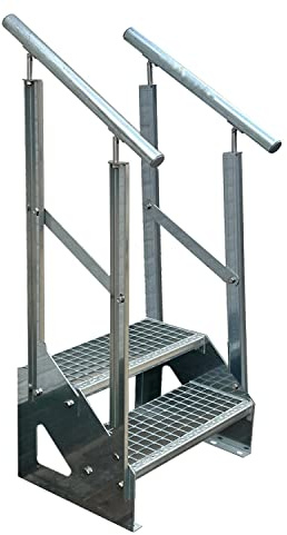 Kaminbau Mierzwa Premium trappa fristående, 2 trappsteg dubbelsidigt räcke (bredd 1 000 mm) (höjd 38 cm), väderbeständigt rutnät, trädgårdstrappa