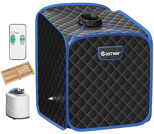 COSTWAY 2L Miniångbastu, hemmabastu, värmekabin med atomiseringsfunktion, timer och 9 temperaturnivåer, sittbastu inkl. fjärrkontroll, stol och bastukabin, 85 x 84 x 106 cm (svart)