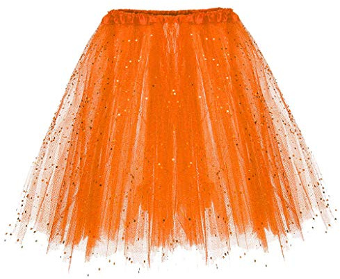 Damen Tüllrock 50er Rock Retro Ballet Tanzrock Kurz Ballett tütü Rockabilly Petticoat Unterrock Tanzkleid Ballkleid Abendkleid Gelegenheit Zubehör Jahre Retro Tutu Cosplay Crinoline（orange）