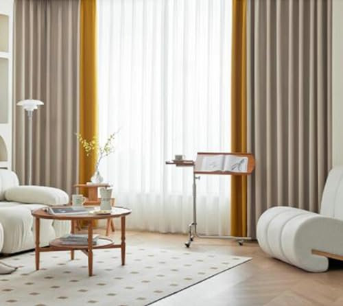 Ayoiow Gardine Blickdicht Badezimmer, Thermovorhang Hitzeschutz Mit Ösen, Chenille Vorhänge Wohnzimmer 2Er Set, Beige Gelb, 86X214CM