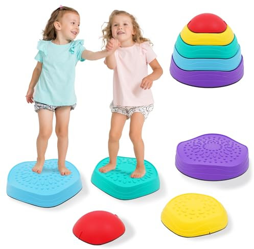 Balanciersteine für Kinder, Rutschfeste Stapelsteine Balanciersteine für Innen und Außenbereiche, Kinder Gartenspielzeug zur Förderung von Balancev Koordination 5 Stück