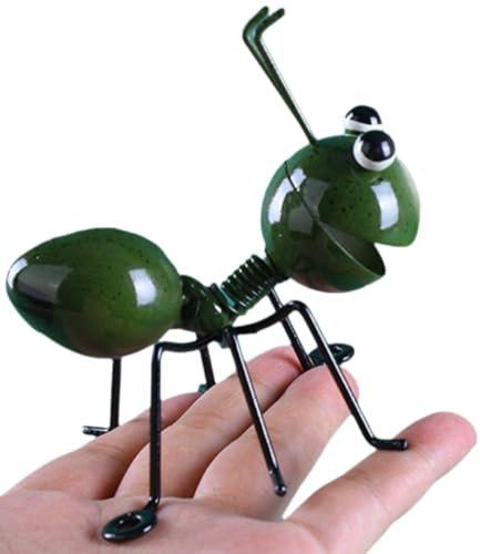 Decoración de jardín de hormigas de metal, lindas figuras de hormigas de metal para interiores y exteriores, coloridas esculturas de pared de hormigas para exteriores (verde)