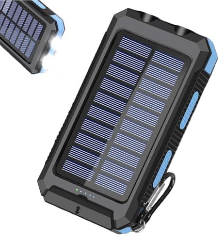 Solar Power Bank 20000mAh, Portable Fast Charging Charger with Torch and Compass, Waterproof Backup Battery for Outdoor Use and Travel, Charge In Sunlight or with the Supplied Cable Before Use