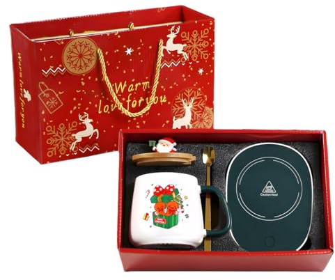 Weihnachtstasse, Tassenwärmer, Elektrischer Kaffeewärmer, Weihnachtstassen Set, Büro für Liebhaber von Wintergetränken (LWH01)