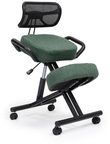kenoko Suguri Ergonomischer Kniestuhl Verstellbarer aus Öko-Leder für zu Hause und Büro. Ergonomischer Bürostuhl mit flaschengrünem Bezug aus Öko-TEX-zertifiziertem Standard 100 Stoff.