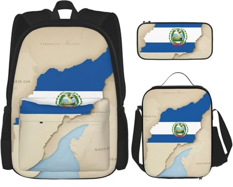 OXKGHHO Juego de mochila de trabajo con estampado de mapa de la bandera de Nicaragua con lonchera aislada, correas ajustables, para gimnasio y uso diario, Negro -, Talla única