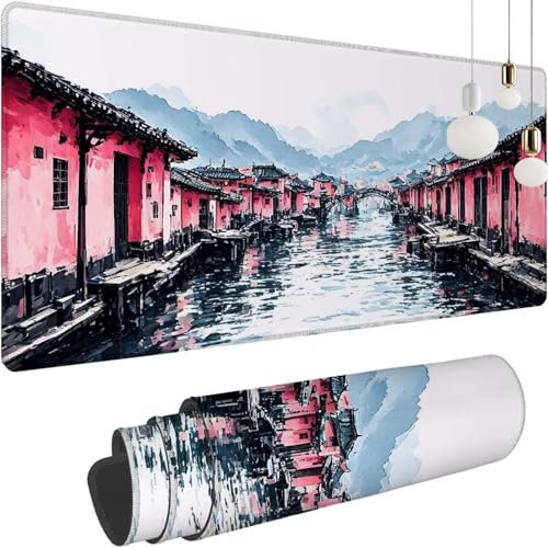 Rose Maisons Gaming Tapis de Souris XXL, 1000x600x3mm Clavier Souris Gamer Tapis Bureau avec Base Anti-Dérapage, Améliore la Précision et la Vitesse, Mouse Pad Imperméable pour Maison, Le Bureau Z-141
