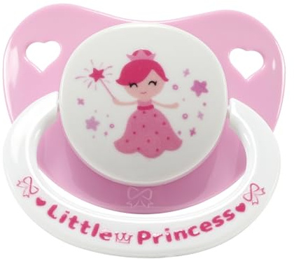 CutiePlusU Adult Schnuller mit großem Schild & Silikon-Sauger – BPA-frei, mit süßen Motiven für Stressabbau und Entspannung - Little Princess White&Pink