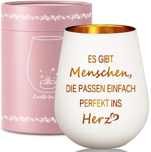 Freundschaft Windlicht Glas mit Geschenkbox, Es gibt Menschen die passen einfach perfekt ins Herz, Besondere Menschen Geschenk für Beste Freundin Lieblingskollegin Geburtstag Jahrestag