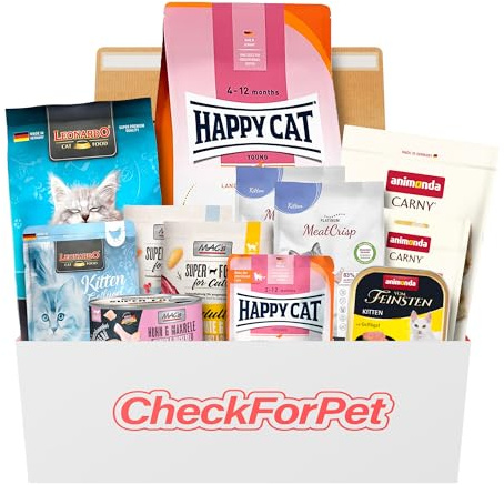 CheckForPet Katzenfutter Probierpaket Kitten – Probierbox für Kitten & Jungkatzen mit Top-Bewerteten Marken zum Testen - Futterprobe Nass- & Trockenfutter - Kittenfutter Geschenkidee