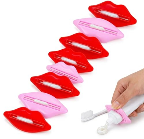 JOVYTH 8 Pièces, Presse-Tubes Rose Nude et Rouge, En Plastique, Pour Dentifrice, Crème, Cosmétiques, Tous Tubes, Enrouleur, Accessoire Salle de Bain, Pratique, Efficace