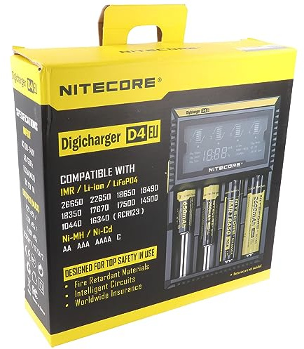 NITECORE Chargeur 700 mA DigiCharger D4 UE avec écran pour AAA, AA, C