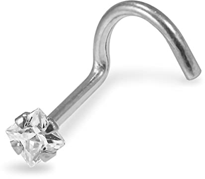 Monster Piercing | 14K Gold Weißgold | Nasenpiercing Nasenstecker Stud | Kristallstein | Stabstärke: 20G (0,8 mm) | Stablänge: 7mm | Steingröße: 2mm | Hypoallergen
