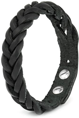 Simaru Lederarmband Herren, echtes Leder pflanzlich gegerbt, Geflochtenes Herrenarmband, Armband für Männer größenverstellbar (schwarz)