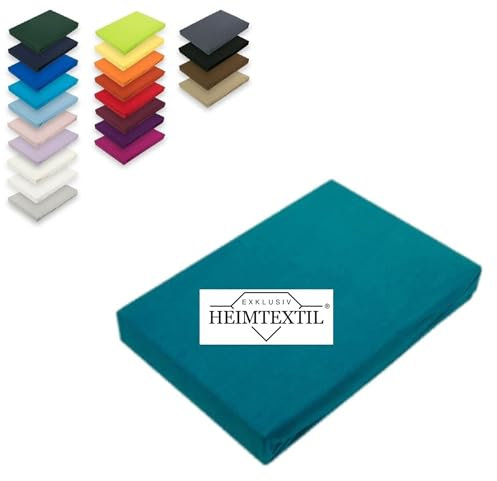 EXKLUSIV HEIMTEXTIL Marke Jersey Spannbettlaken 140-160 x 200 cm 100% Baumwolle Öko - Tex Zertifiziert, Markenqualität, Matratzenhöhe bis 25 cm, Petrol