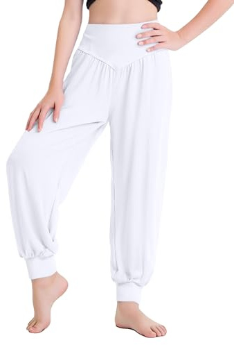 AvaCostume Boy's Baggy Casual Harem Pants Girls Dance Trousers White 8