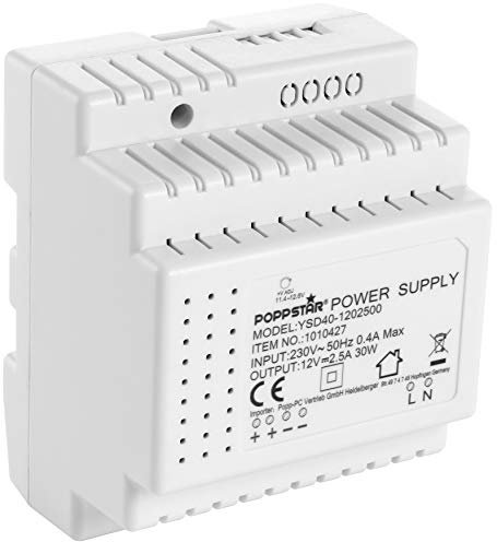 Poppstar Alimentatore per guida DIN 12V DC 2, 5A 30 W (ingresso 100-240 V AC 50/60 Hz) Alimentatore per guida DIN Trasformatore 12 V per guide top-hat 78 * 92 * 61mm