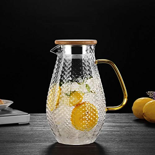 SLT Brocca di Vetro Vetro borosilicato, Coperchio in Acciaio Inox, Acqua Calda e Fredda Caraffa, Beverage Pitcher Ice Tea spremiagrumi Jar Limonata Brocca, 1600ml