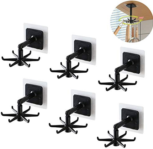 360 Degree Rotating Kitchen Hook, Hängeleiste Ohne Bohren, Küchenhelfer Aufbewahrung, Multifunktional Drehbarer Küchenhaken,Küchenutensilien Halter für Küchen & Badezimmer Aufbewahrung (Schwarz,6)