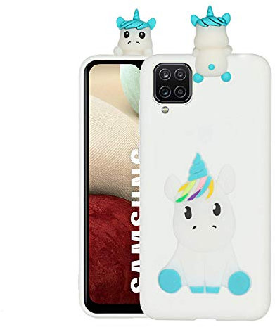HopMore Kompatibel mit Samsung Galaxy A12 Hülle Dünn Silikon Weich Gel 3D Tier Motiv Slim Case Stoßfest Handyhülle Samsung A12 Silikonhülle Schutzhülle Cover - Weißes Einhorn