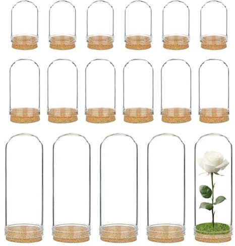 BENECREAT 24 Pack Glass Dome Cloche 3 Mixed Size Decorative Bell Jar with Cork Stoppers for Wedding, Party Favors, Arts and Small Projects