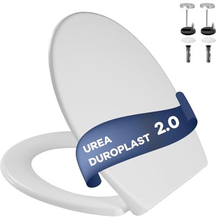 IDEALHOUSE Toilettendeckel mit Absenkautomatik, antibakterieller WC Sitz, einfache Montage, Quick-Release zur einfachen Reinigung, Urea-Duroplast, Maximale Belastung 150kg, Weiß, Oval