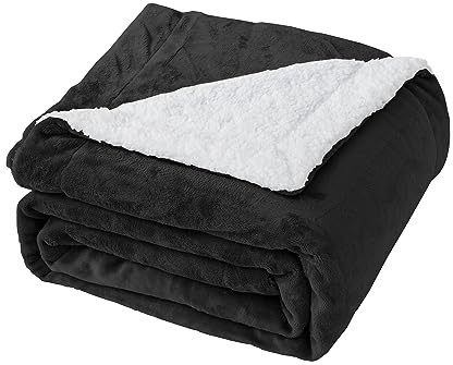 Good Nite Manta Reversible de Forro Polar Sherpa de 230 x 270 cm, Manta de poliéster esponjosa, Suave y cálida para la Vida en el hogar y Viajes (Negro, tamaño Super King)