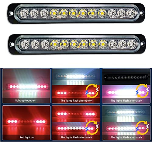 RIGIDON 2 Pz Bianco rosso 12 LED Lampada di Emergenza Strobo Barra Luminosa, 12V 24V Impermeabile Luce Lampeggiante per Camion Auto Trattori Elevatori SUV 4x4 Veicolo, Sicuro faretti fendinebbia