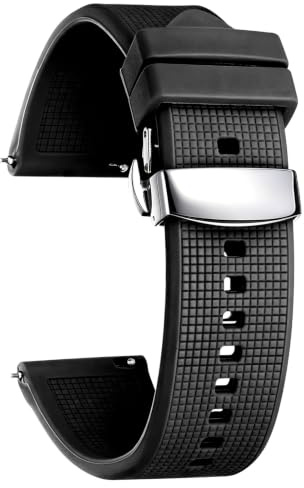 BINLUN Bracelet de Montre en Silicone à Dégagement Rapide 18mm 19mm 20mm 21mm 22mm 24mm Remplacement Bracelets pour Montres en Caoutchouc avec Boucle Déployante pour Homme et Femme (Noir, 22mm)