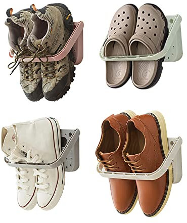 Eswanky Schuhhalter Faltbar Wand Montiert 4 Stück Faltbare hängen Schuhen Wandregal Schuhablage Hängeregal ohne Bohren für Eingangstür Badezimmer, Kombination