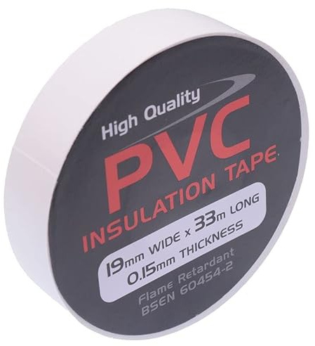 Ruban adhésif isolant en PVC blanc de 19 mm x 33 m pour réparation de fils isolants électriques d'intérieur ou d'extérieur Conforme à la norme BSEN 60454-2