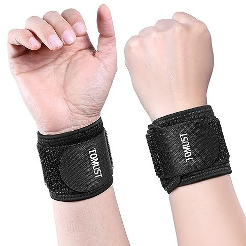 TOMUST 2 PCS Comfortable Wrist Brace, Adjustable Wrist Support, Compression Wrist Strap for Tendonitis, Arthritis, Carpal Tunnel, Sports Injuries, Working Out Fitness, Black