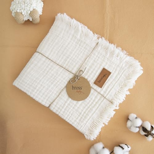 BROSS 100% Baumwolle Unisex Baby Decke Swaddle Decke für Neugeborene Babys Baby Musselin Decke Weich (Ecru)