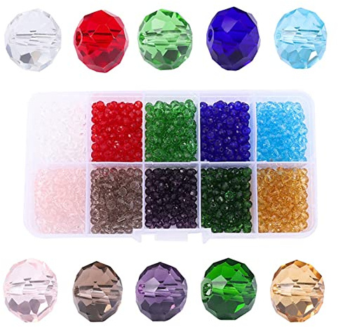 Lumeiy 4mm Briolette Crystal Glass Beads for Jewelry Making, 1000pcs Faceted Rondelle Spacer Beads Assorted Colors with Container Box