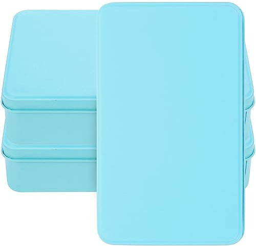 Cabilock 3 barattoli di metallo rettangolari con coperchio, scatola di metallo, scatola vuota in latta stagnata, scatola regalo in metallo, per caramelle e biscotti, colore blu