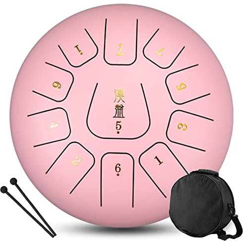 Zungentrommel Trommel Steel Tongue Drum Handpan Pan Drum 12 Zoll 11 Tone C-Dur Schlaginstrument Mit Trommelschlägeln Tragetasche Für Meditation Yoga Klangheilung,Rosa