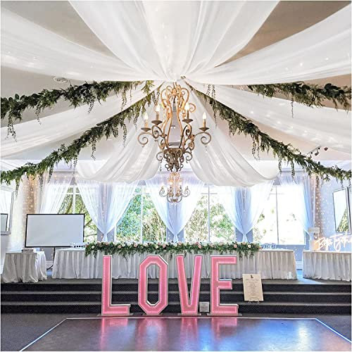 FOTSHARER 6 Panels White Ceiling Drapes for Weddings 5FTx10FT Chiffon Wedding Arch Draping Fabric for Parties Sheer Backdrop Curtain for Wedding Ceiling Drapery Voile Chiffon Drape for Ceremony Stage
