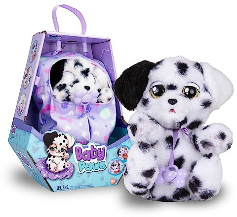 BABY PAWS Sleeping Puppies - Dalmatian An Interactive Plush Puppy Which Makes Sounds, Opens and Closes Its Eyes, and Has A Bag To Take The Puppy Around w/ You - Gift Girls and Boys +18 Months, Black