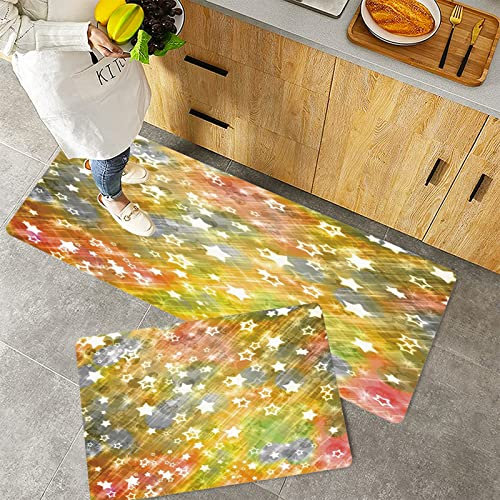 Küchenteppich Teppich Läufer Küchenläufer 2 Stück rutschfest,Weihnachten, Weihnachten unter dem Motto Grunge Design mit Sternen Schneeflocken verschwom, Waschbar für Flur Küche 40 x 100 cm+40 x 60 cm