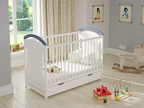 Love For Sleep Babybett Beistellbett 120x60cm mit Sicherheitsbarriere Umwandelbar Blue AMIE Kinderbett Baby Bett Holz - Kinderbett Babybett, Mitwachsend Gitterbett Baby Bed